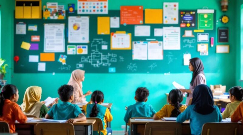 Kelas yang ramai dengan siswa dan guru, belajar bersama.